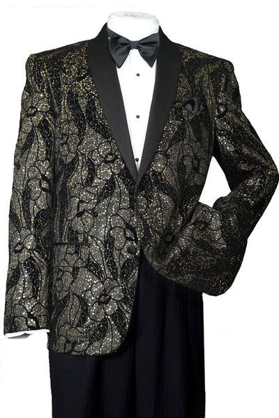 Mens 2 Button Paisley Glitter Tuxedo in Black