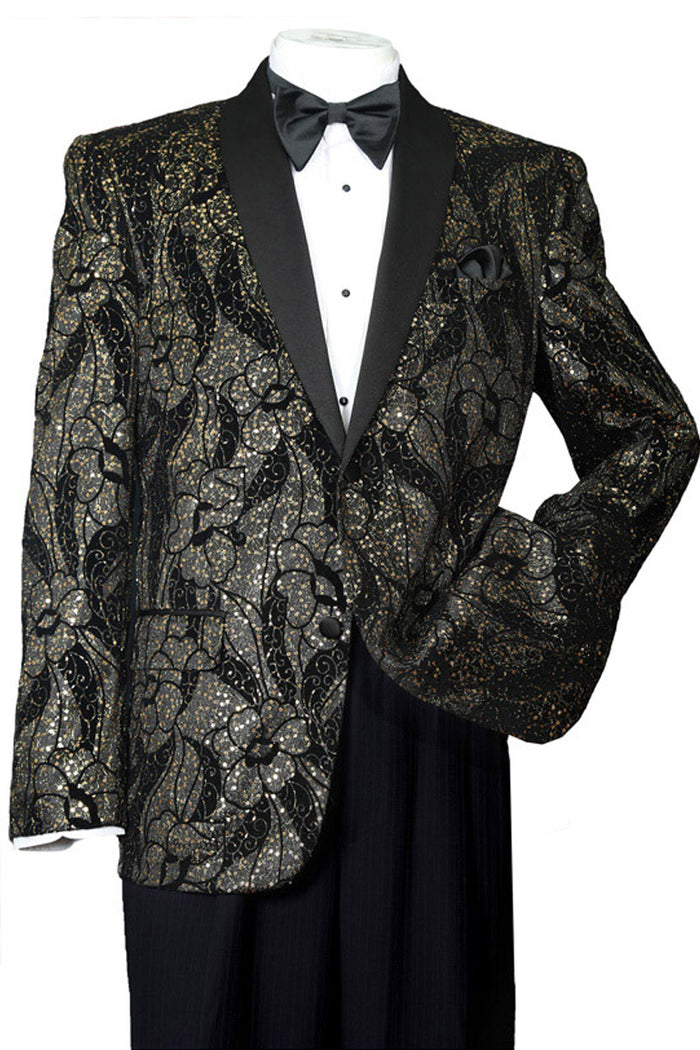 Mens 2 Button Paisley Glitter Tuxedo in Black
