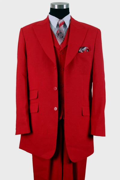 Mens 3 Button Vested Wide Peak Lapel Suit with Semi-Wide Pants in Red 1 905V-Red-38R  - from alligatorwarehouse.com