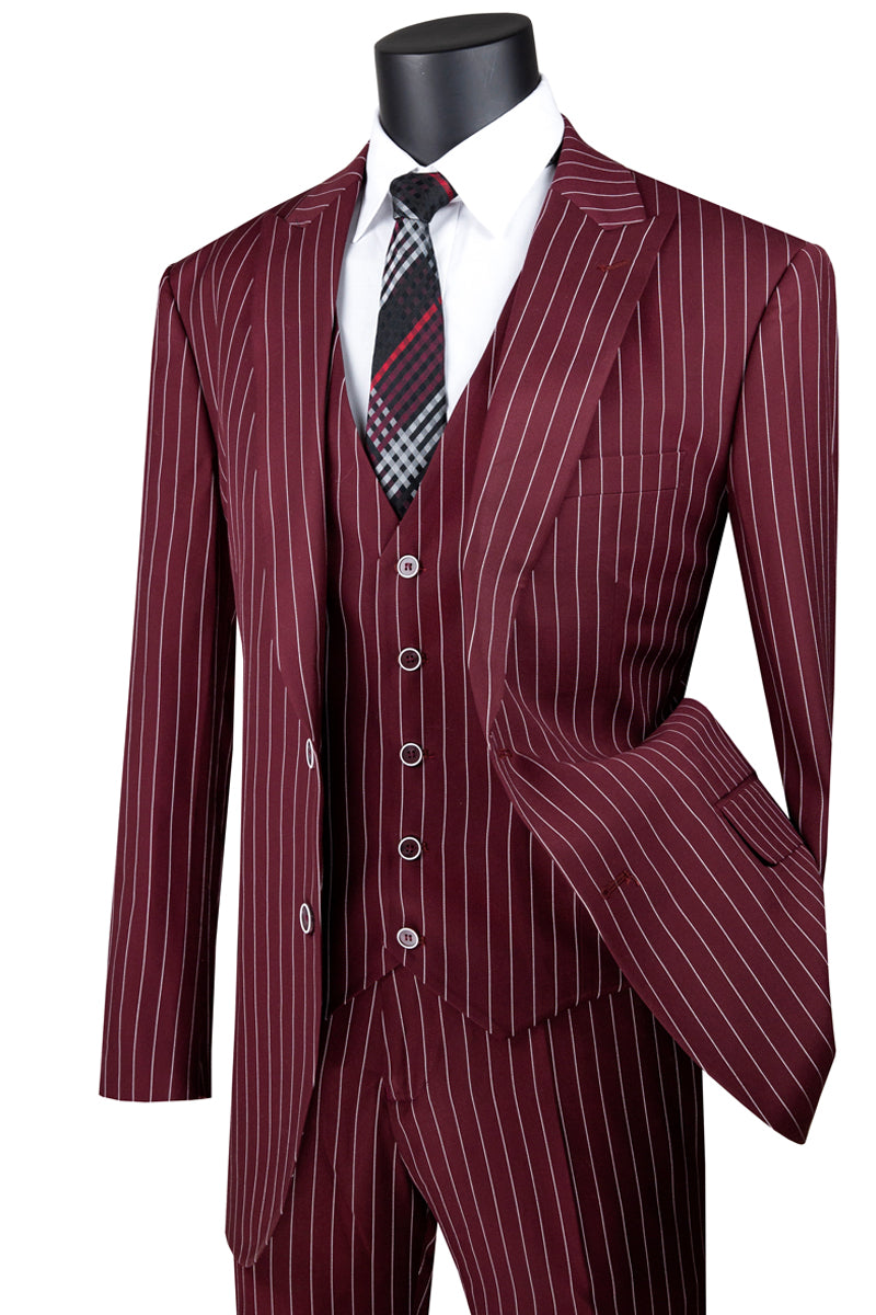 Mens Vested Gangster Pinstripe 1920's Suit in Burgundy