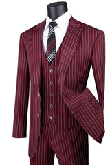 Mens Vested Gangster Pinstripe 1920's Suit in Burgundy