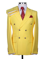 Designer Mens Double Breasted Gold Button Suit in Yellow