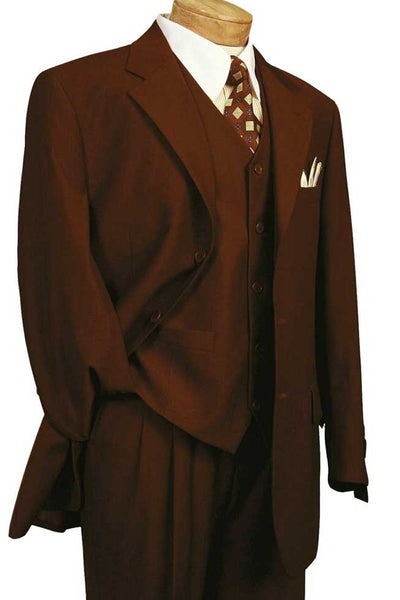 Mens 3 Button Vested Basic Wool Feel Suit in Brown 1 SO13TR-3_BROWN_40S  - from alligatorwarehouse.com