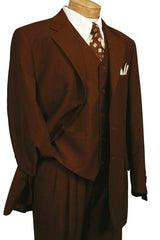 Mens 3 Button Vested Basic Wool Feel Suit in Brown