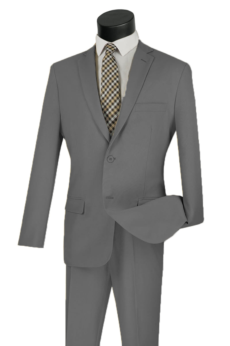 Mens Basic 2 Button Classic Fit Poplin Suit in Medium Grey