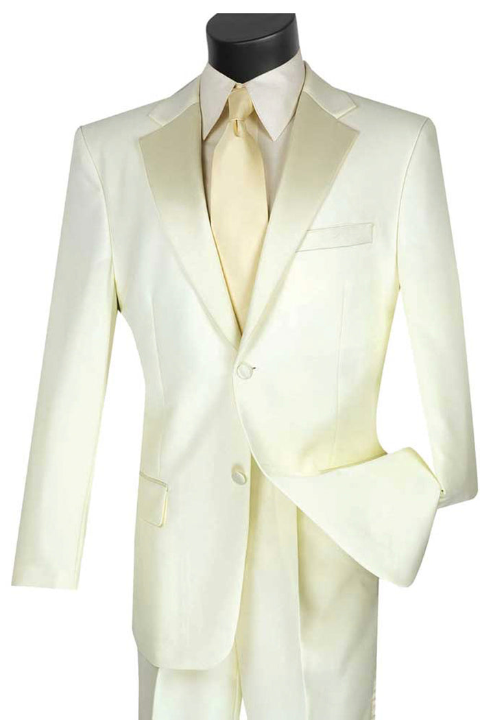 Mens Classic Fit 2 Button Rayon Fabric Tuxedo in Ivory