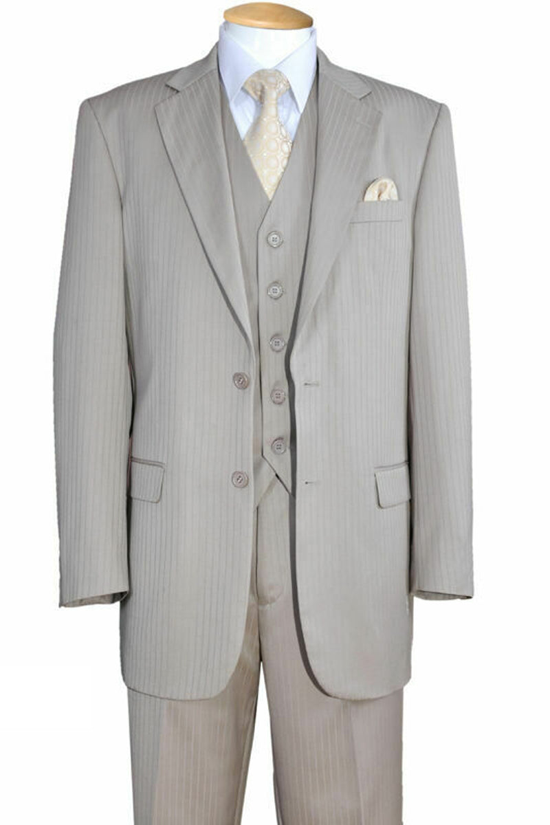Mens Classic 2 Button Vested Ton on Ton Suit in Tan