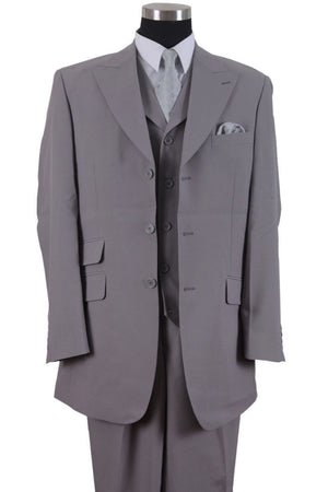 Mens 3 Button Vested Wide Peak Lapel Suit with Semi-Wide Pants in Grey