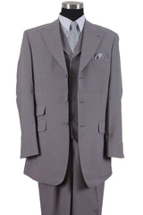Mens 3 Button Vested Wide Peak Lapel Suit with Semi-Wide Pants in Grey
