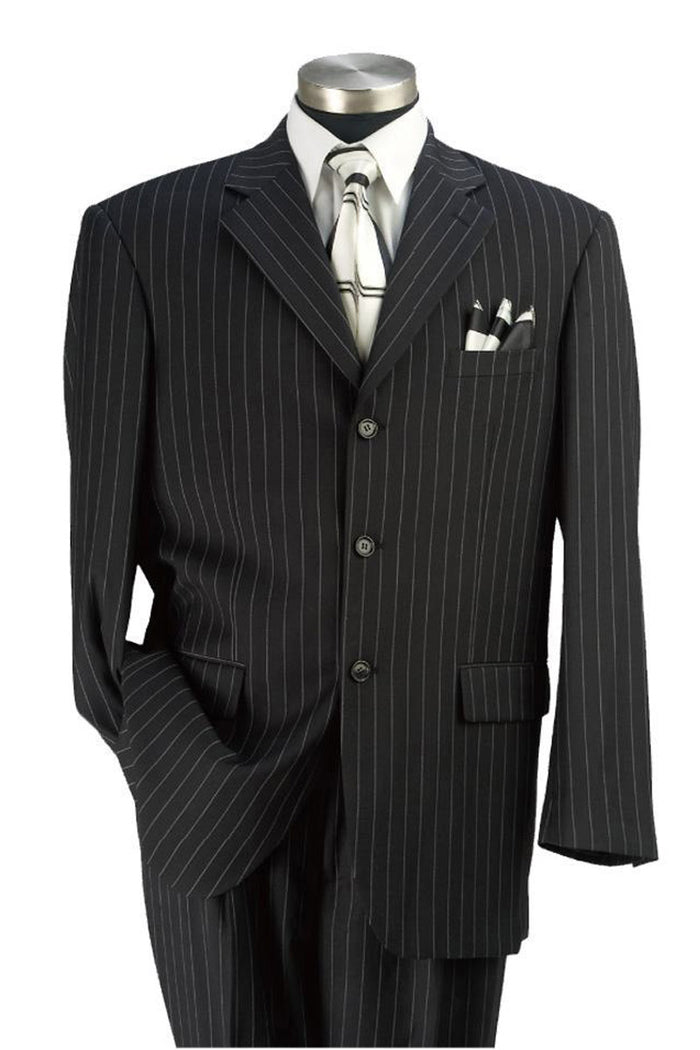 Mens Classic Fit 3 Button 2PC Pinstripe Suit inBlack