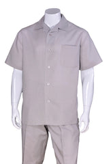 Mens Short Sleeve 100% Linen Casual Leisure Set Walking Suit in Light Grey